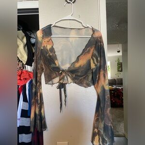 Sheer multi colored tie-front crop top